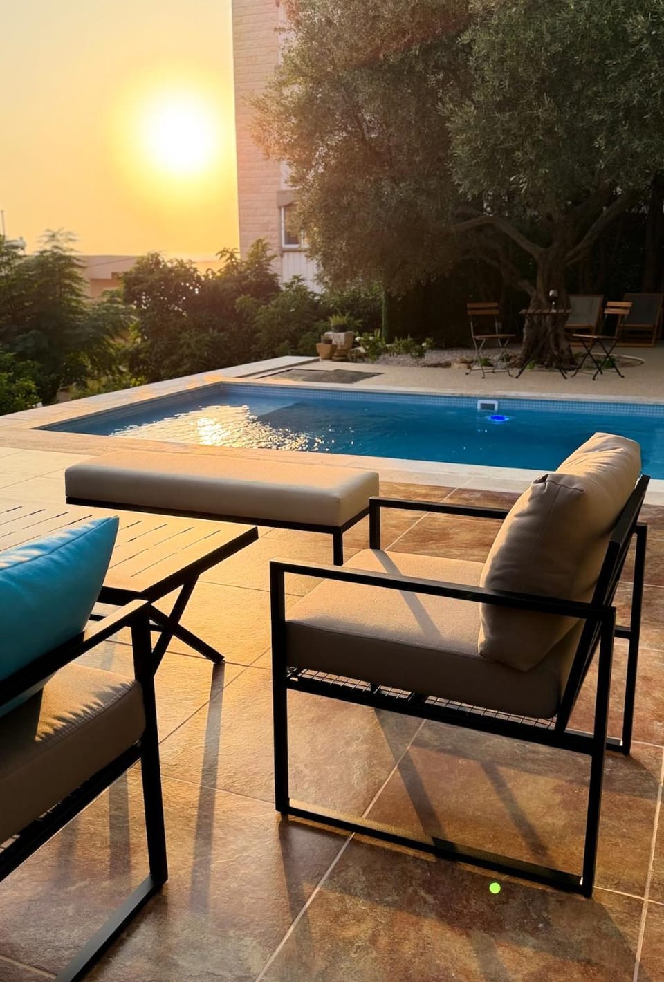 Patio, Day, Natural landscape, Pool view, Swimming pool, Sunrise, Sunset, sunbed