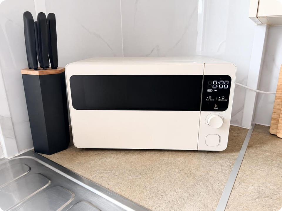 Kitchen or kitchenette, microwave