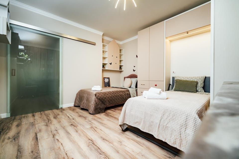 Bed, Photo of the whole room, Bedroom, towels, wardrobe
