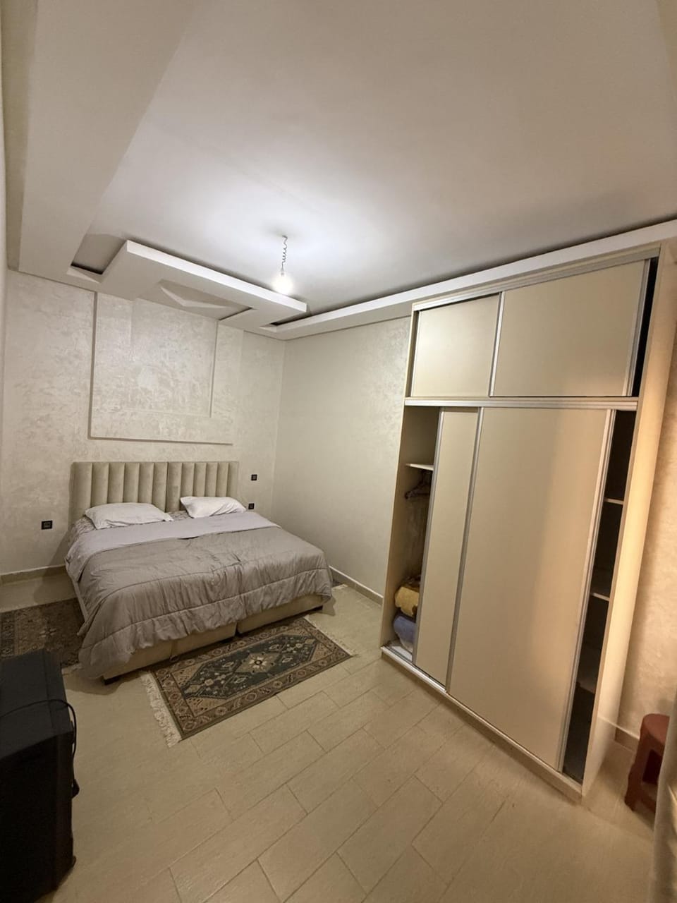 Bed, wardrobe