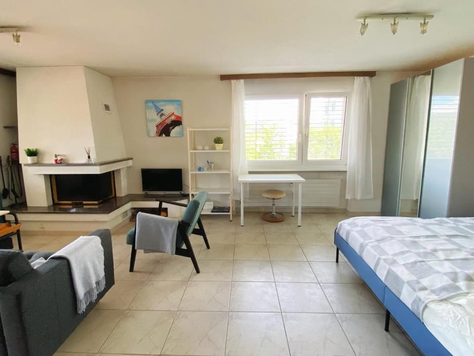 Bed, TV and multimedia, Living room, Photo of the whole room, Seating area, Evening entertainment, Bedroom