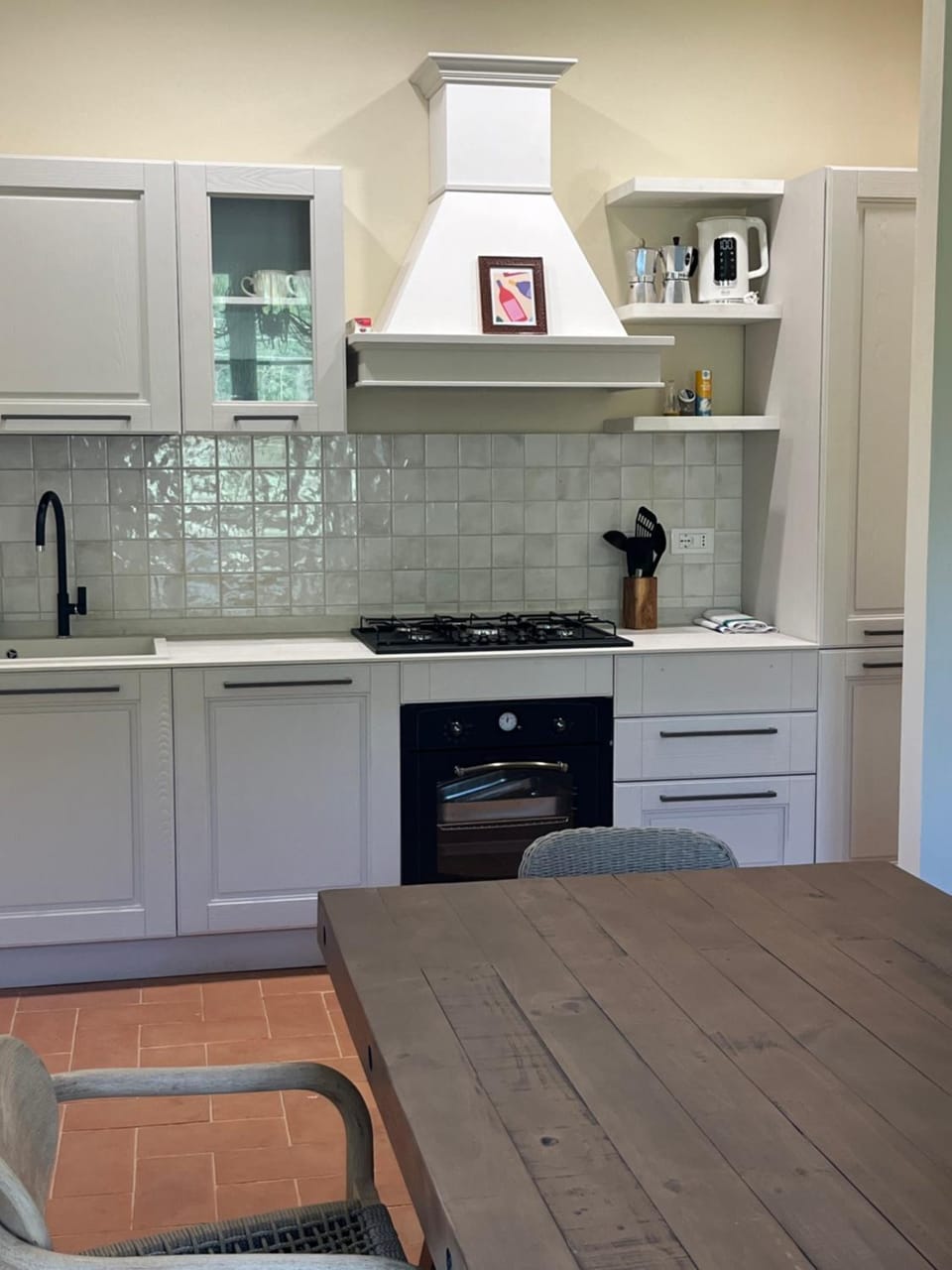 Kitchen or kitchenette, stove
