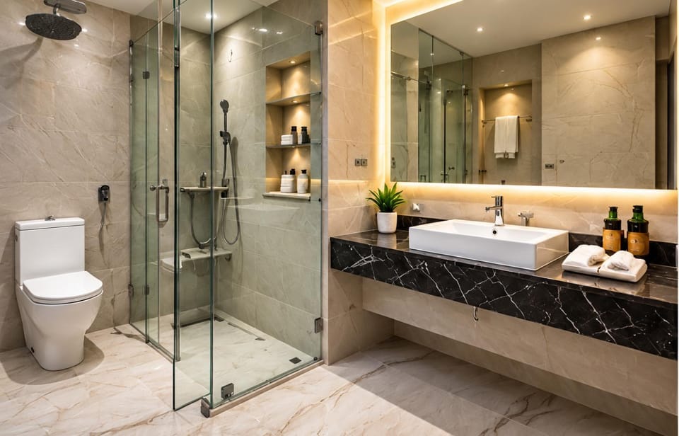 Shower, Toilet, towels