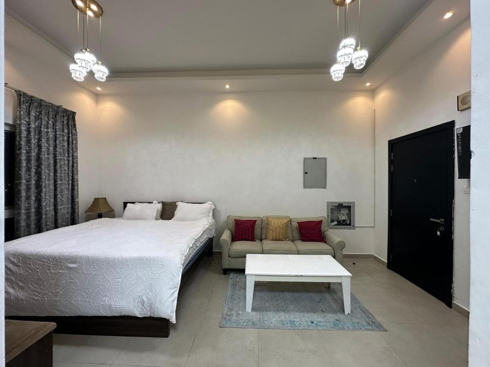 Bed, Seating area, Bedroom