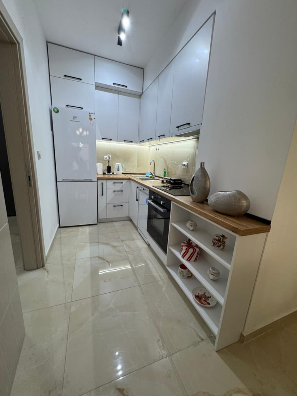 Kitchen or kitchenette, dishwasher, oven, stove