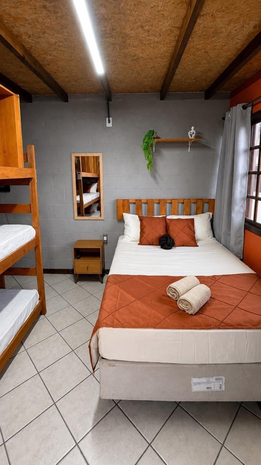 bunk bed, towels, wardrobe