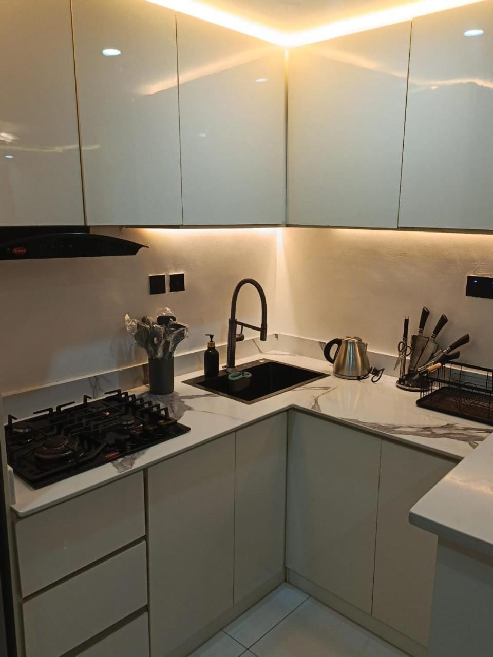 Kitchen or kitchenette, stove