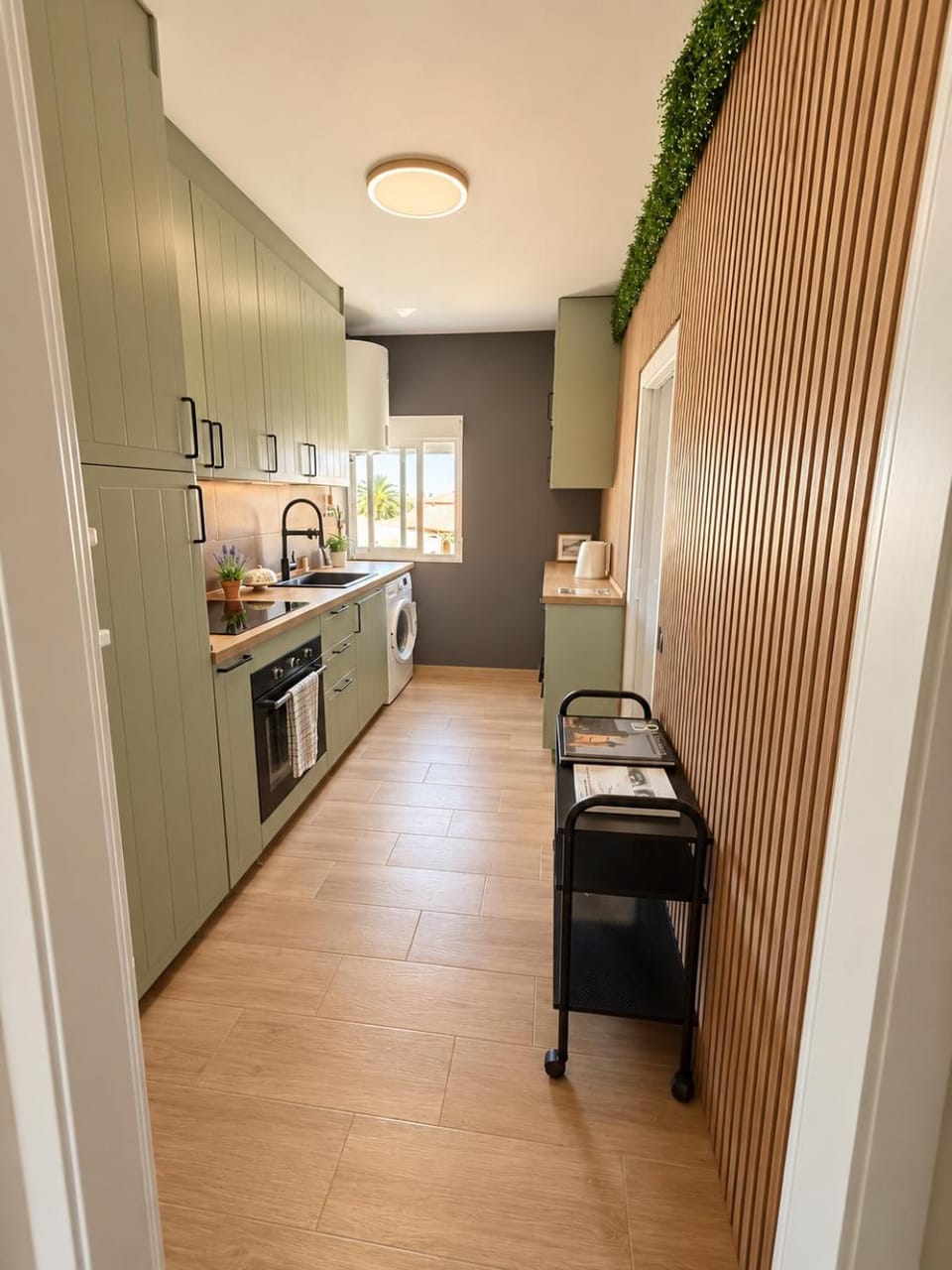 Kitchen or kitchenette, oven