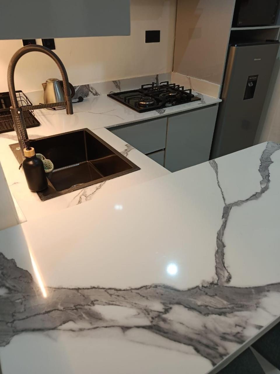 Kitchen or kitchenette, stove