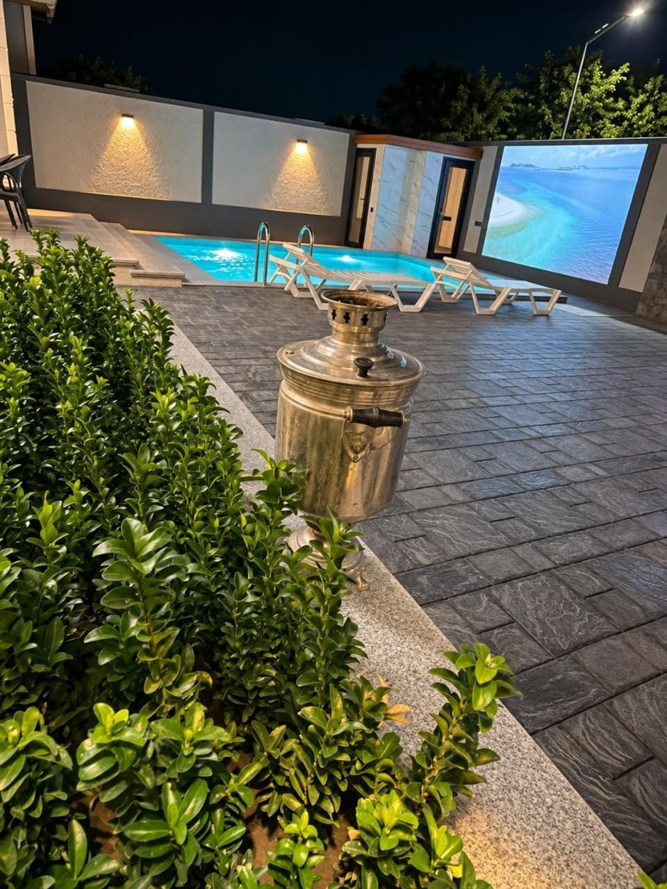Night, Garden view, Swimming pool, sunbed