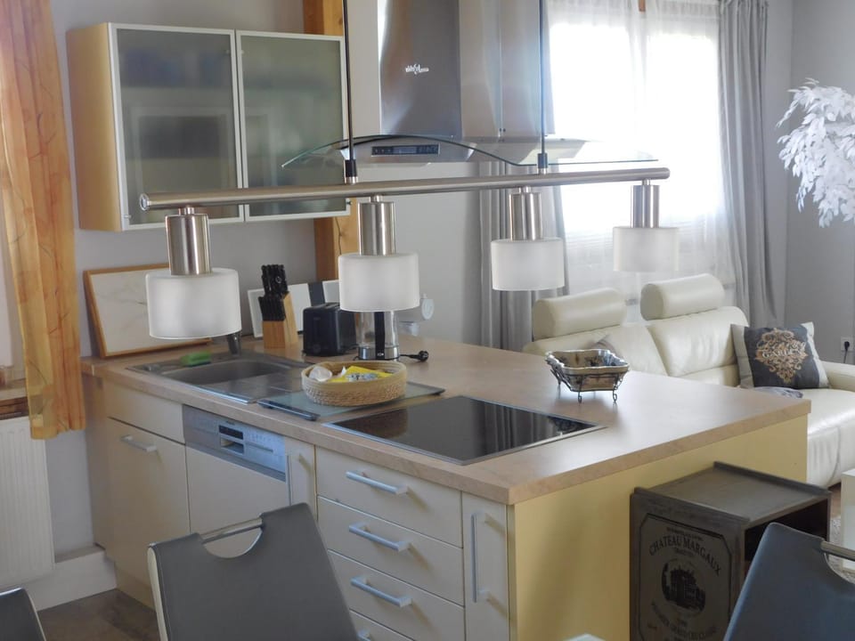Kitchen or kitchenette, stove
