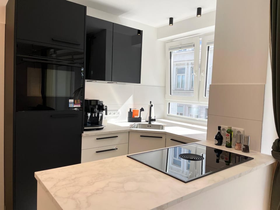 Kitchen or kitchenette, stove