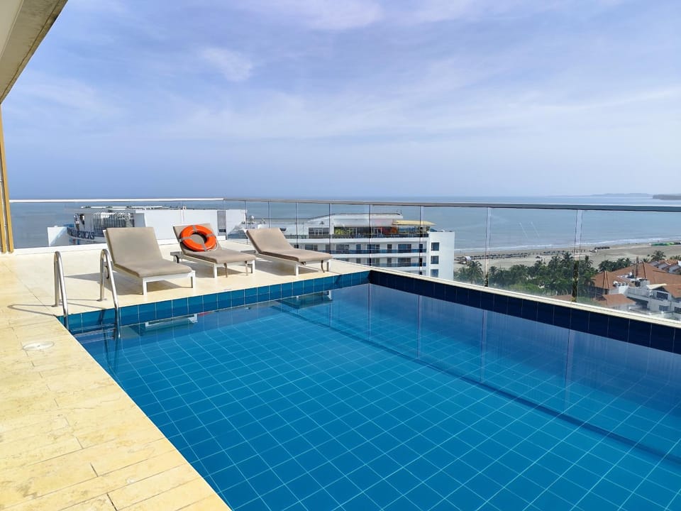 View (from property/room), Balcony/Terrace, Pool view, Swimming pool, sunbed