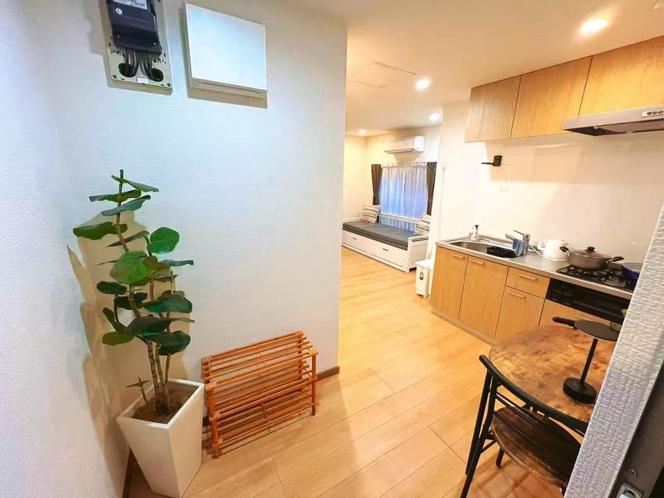 Kitchen or kitchenette, stove