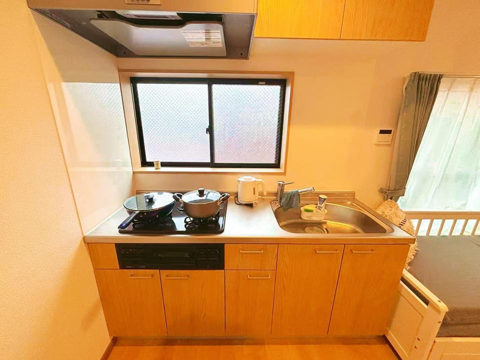 Kitchen or kitchenette, stove