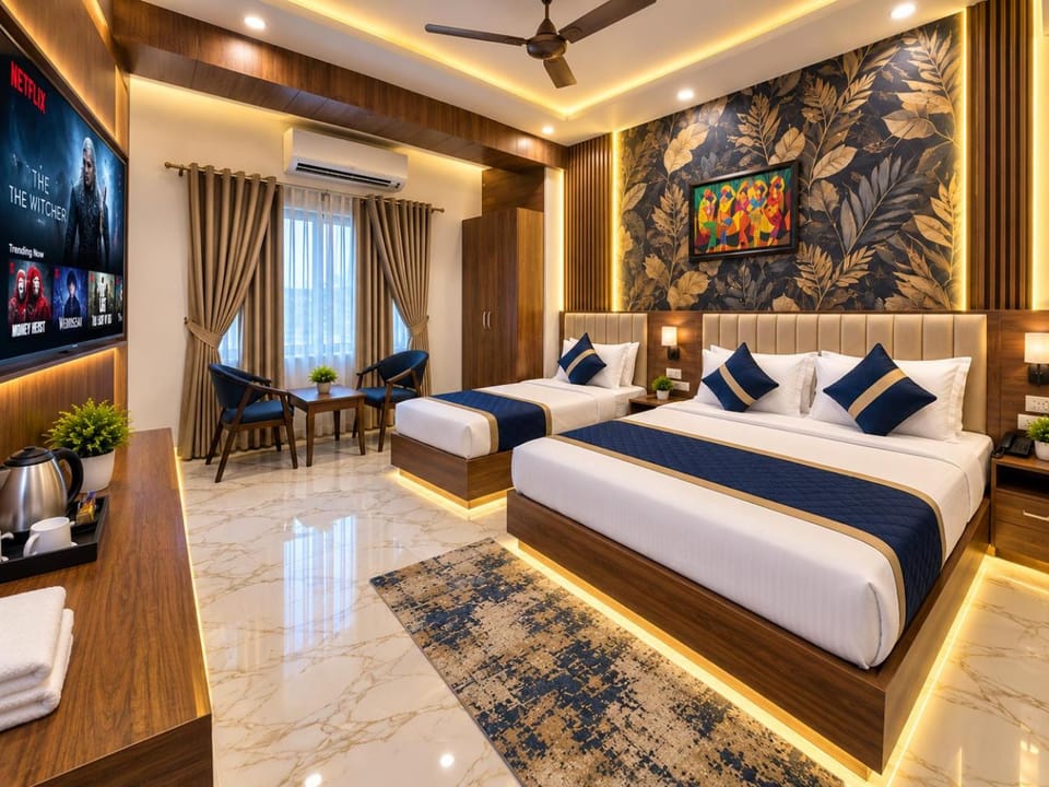Property building, Communal lounge/ TV room, Bed, Hot Tub, TV and multimedia, Coffee/tea facilities, View (from property/room), Balcony/Terrace, Kitchen or kitchenette, Living room, Photo of the whole room, Seating area, Dining area, Evening entertainment, Bedroom, Garden view, Landmark view
