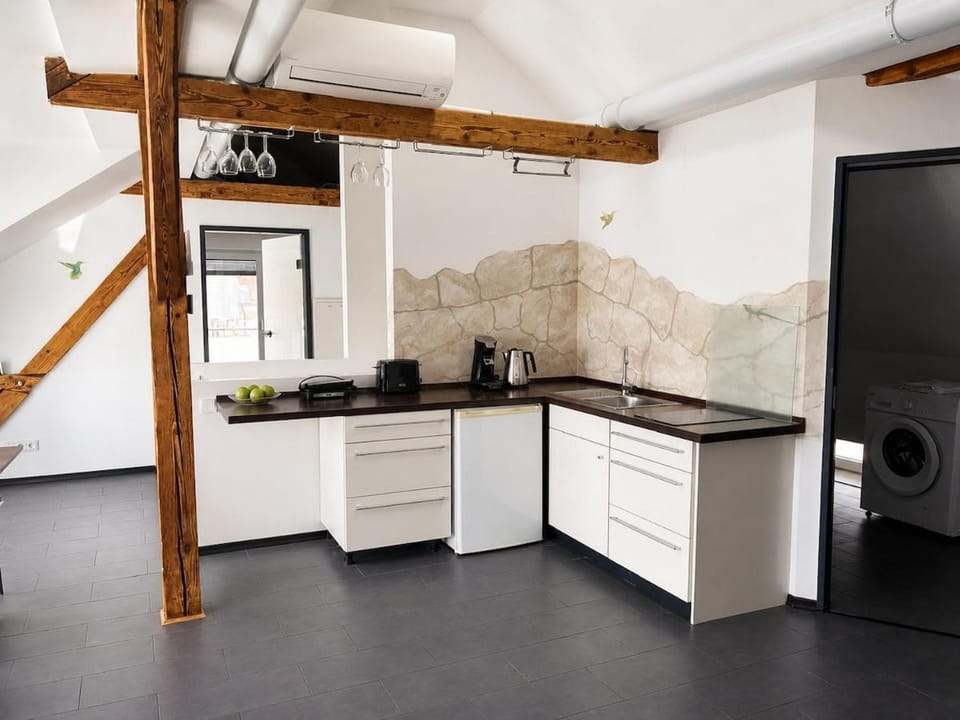 Kitchen or kitchenette, stove