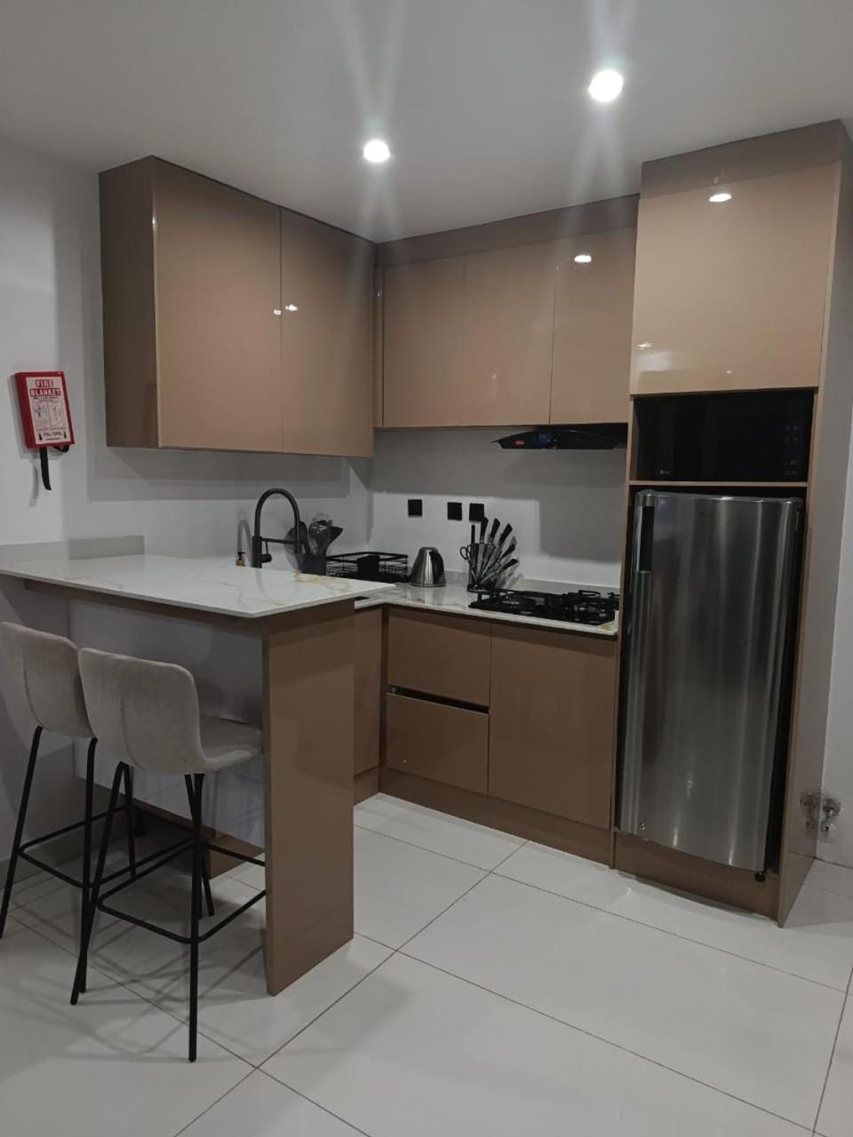 Kitchen or kitchenette, stove