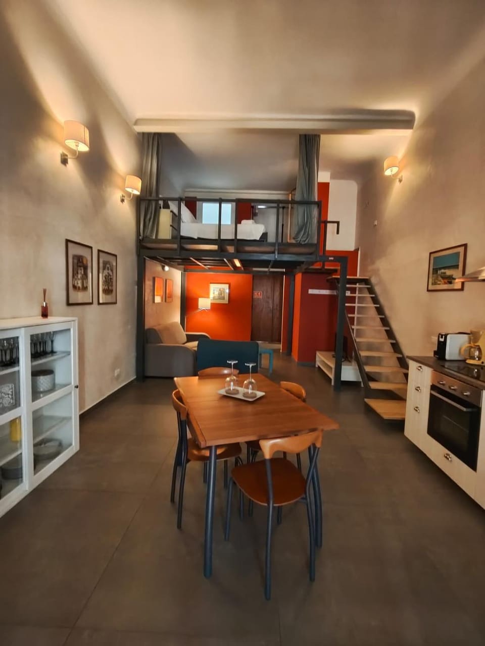 Living room, Dining area, Bedroom, oven, stove