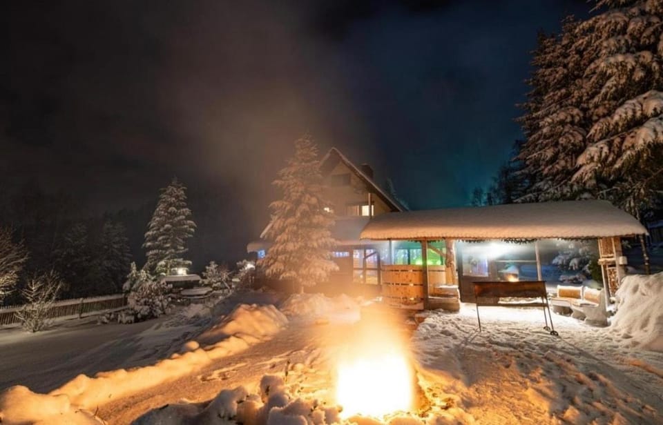 Property building, Night, Winter