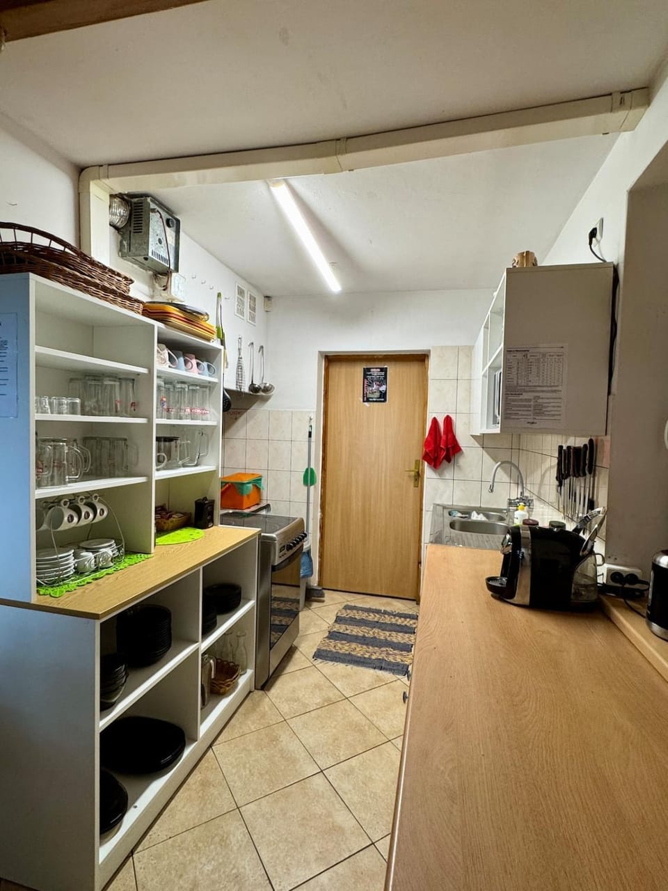 Kitchen or kitchenette, stove