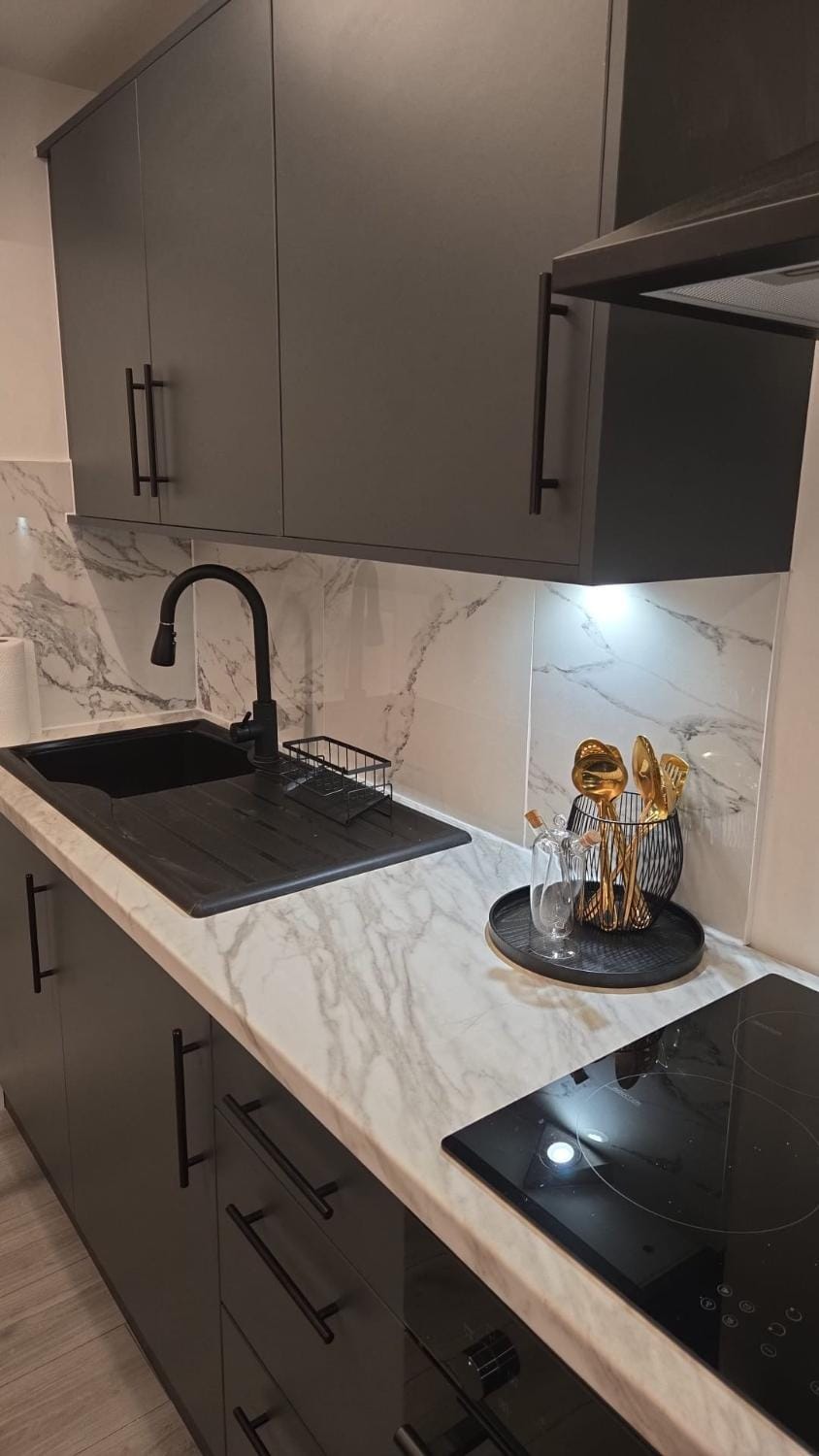 Kitchen or kitchenette, stove