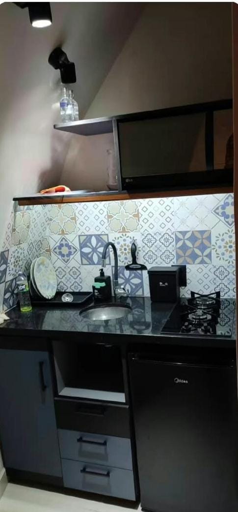 Kitchen or kitchenette, minibar, stove
