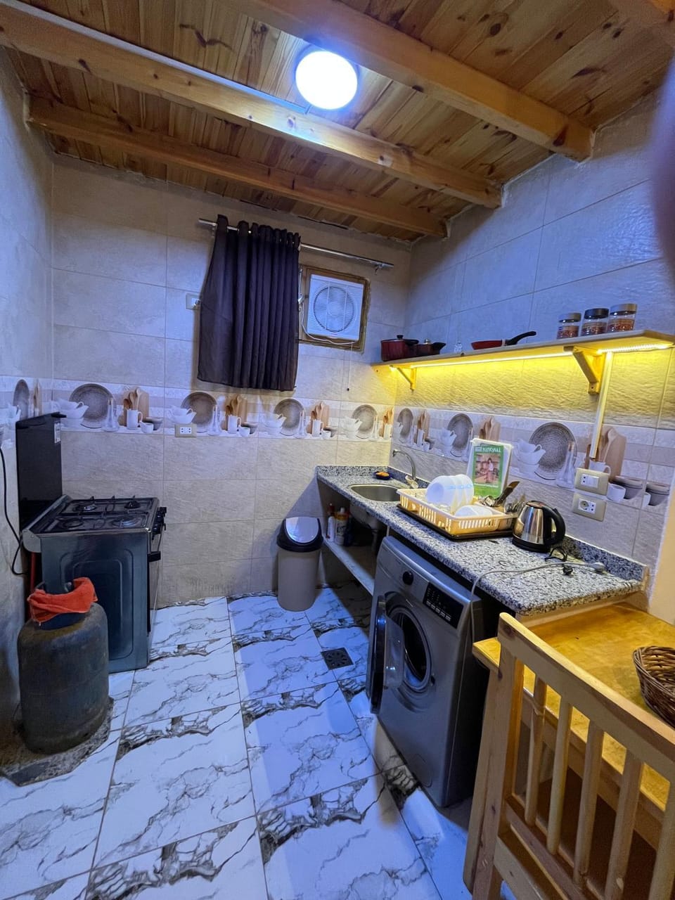 Kitchen or kitchenette, stove