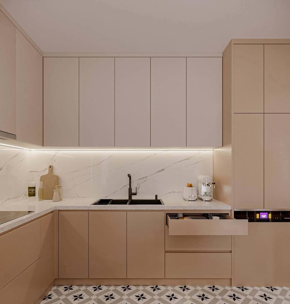 Kitchen or kitchenette, stove