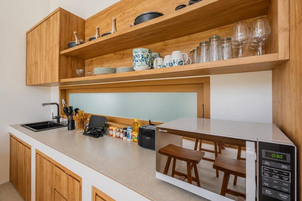 Kitchen or kitchenette, stove