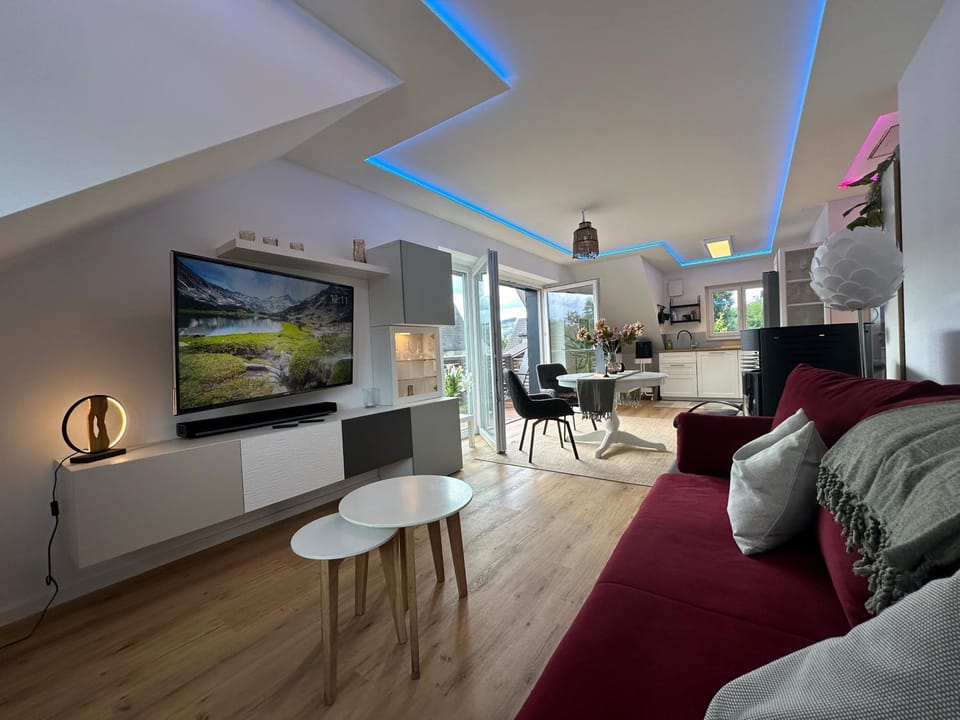 TV and multimedia, Kitchen or kitchenette, Living room, Photo of the whole room, Dining area