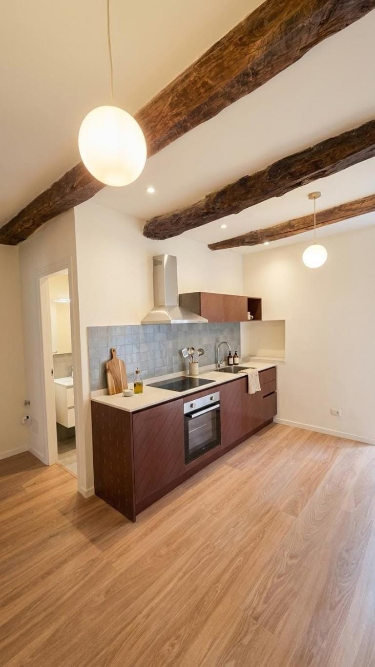 Kitchen or kitchenette, stove