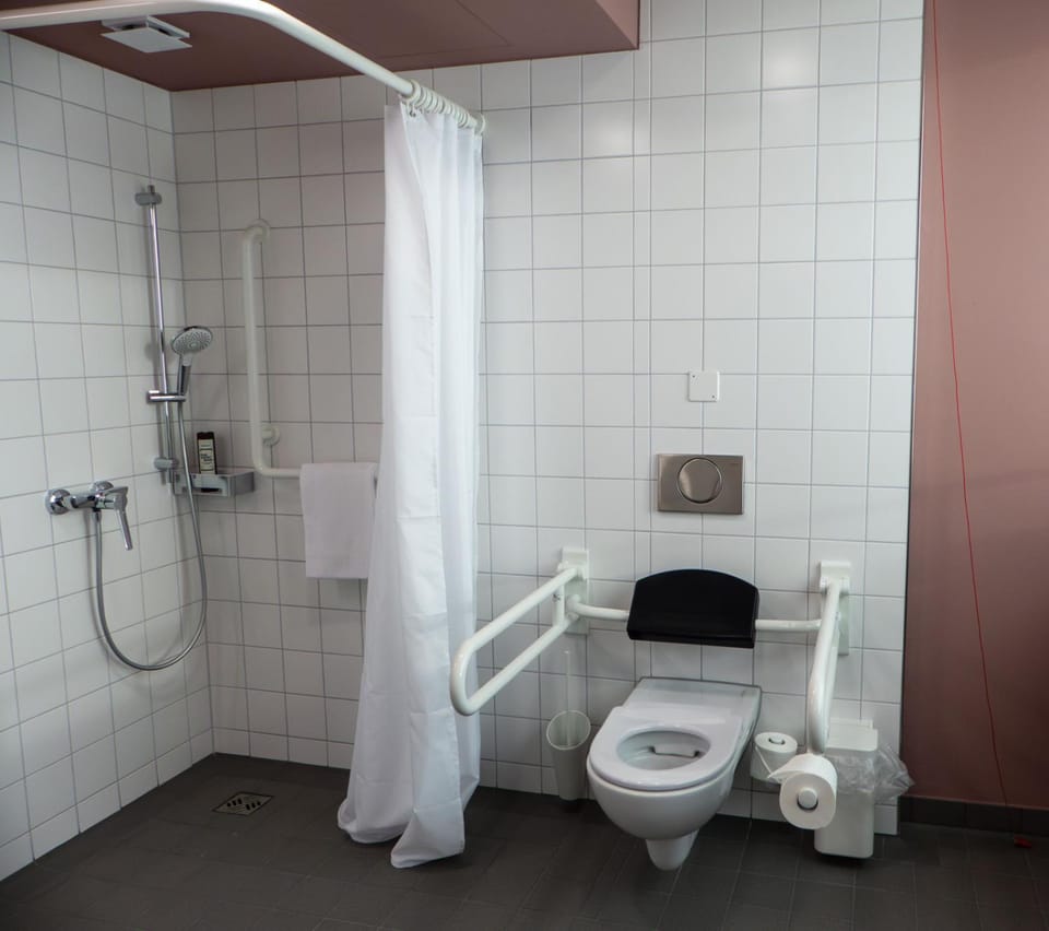 Shower, Toilet, Bathroom, towels, acessibility