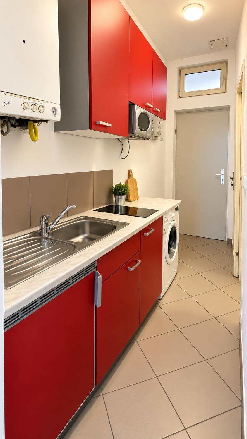 Kitchen or kitchenette, stove