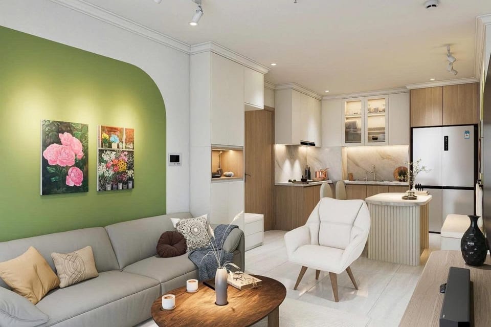 Kitchen or kitchenette, Living room, Dining area