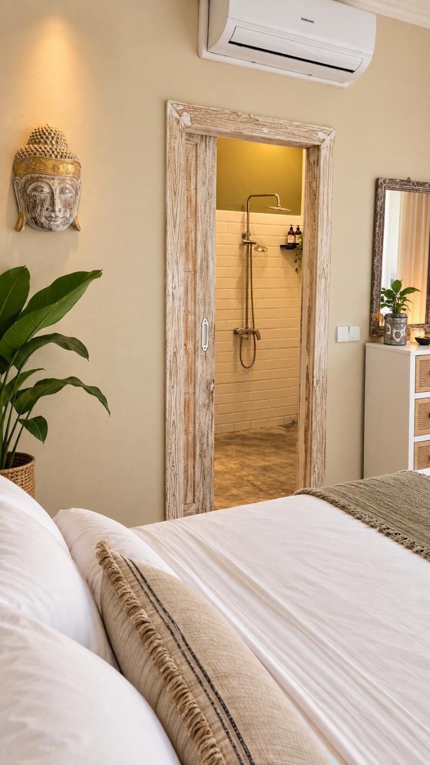 Shower, Bed, Bedroom, air conditioner