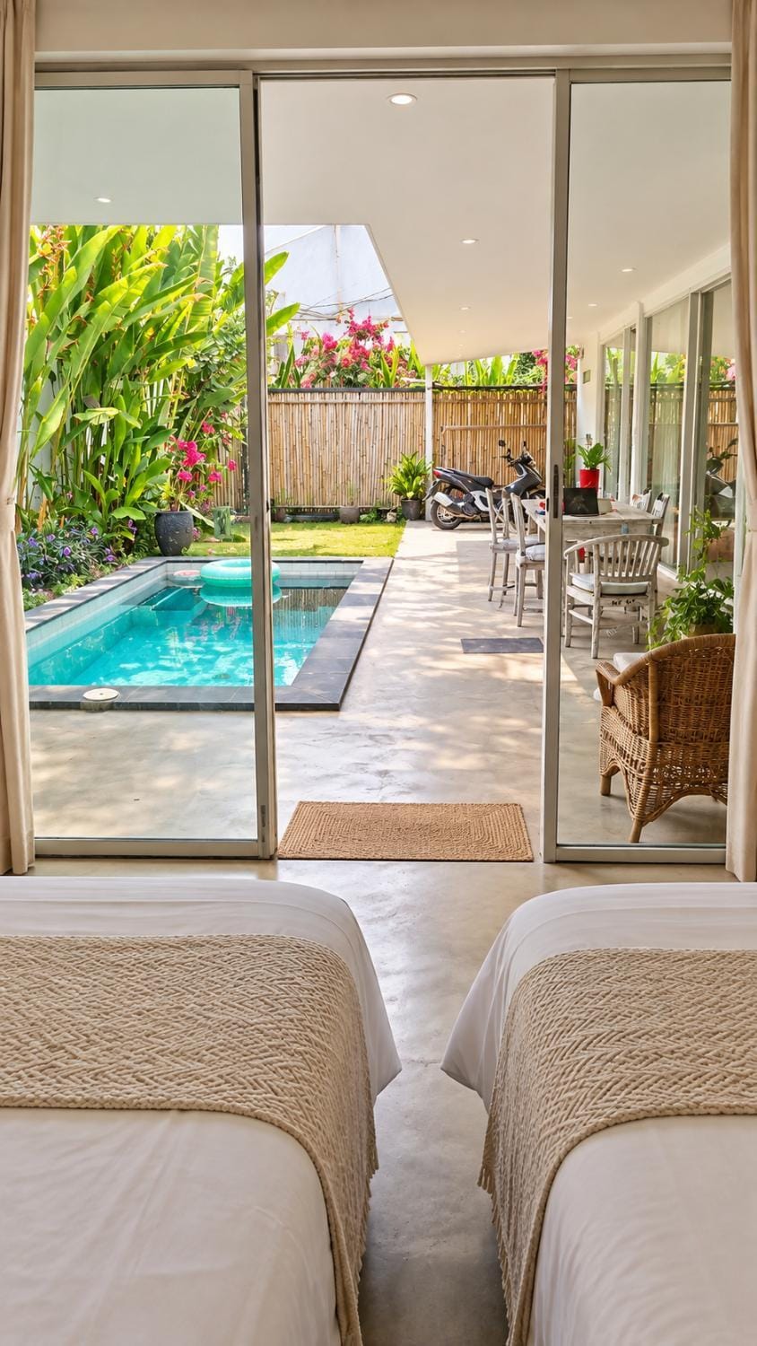Bed, Garden, View (from property/room), Balcony/Terrace, Bedroom, Garden view, Pool view, Swimming pool
