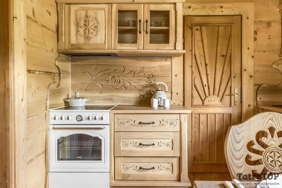 Kitchen or kitchenette, stove