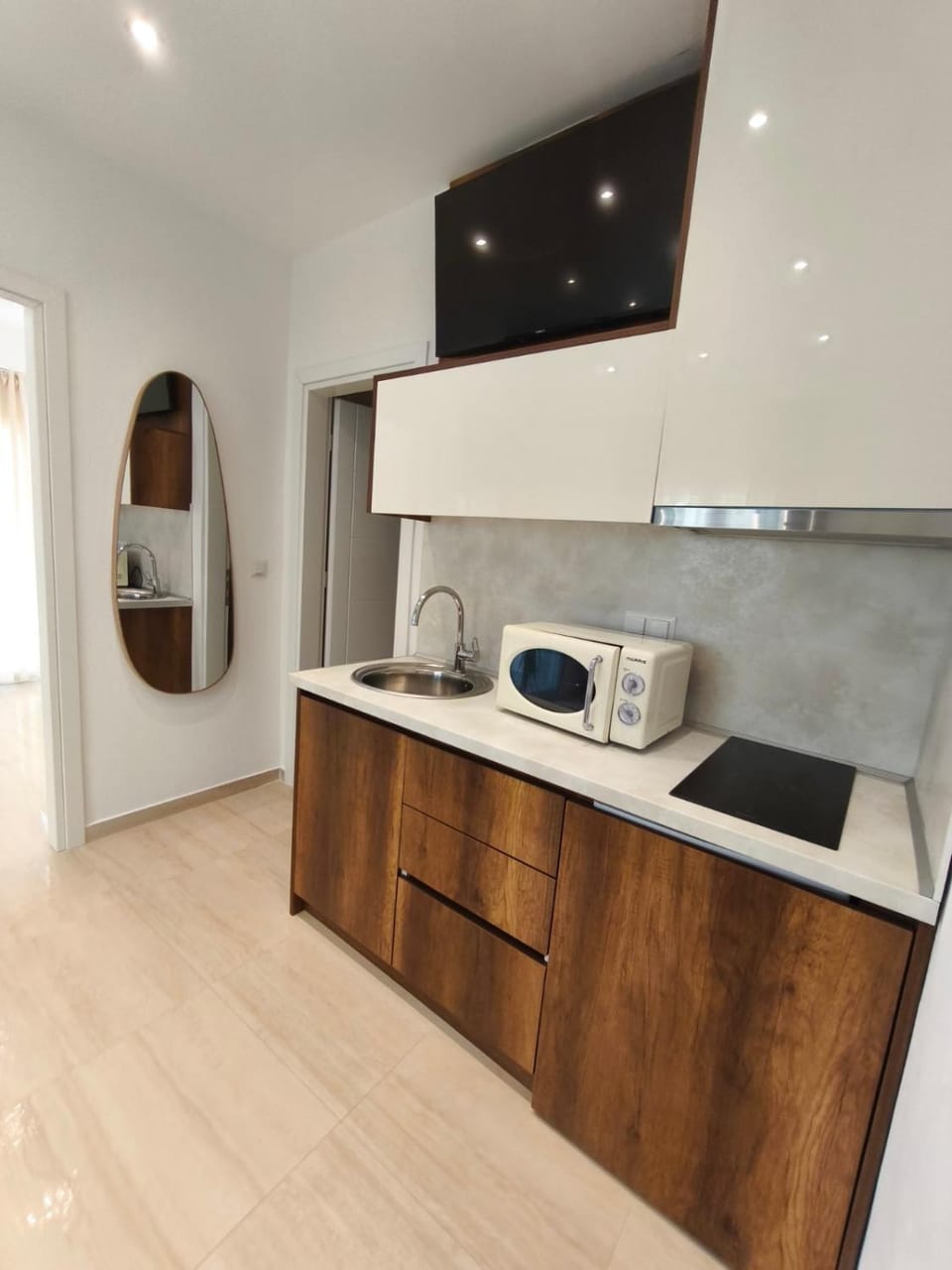 Kitchen or kitchenette, stove
