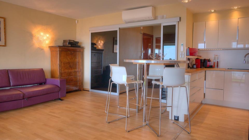 Kitchen or kitchenette, Living room, Seating area, Dining area