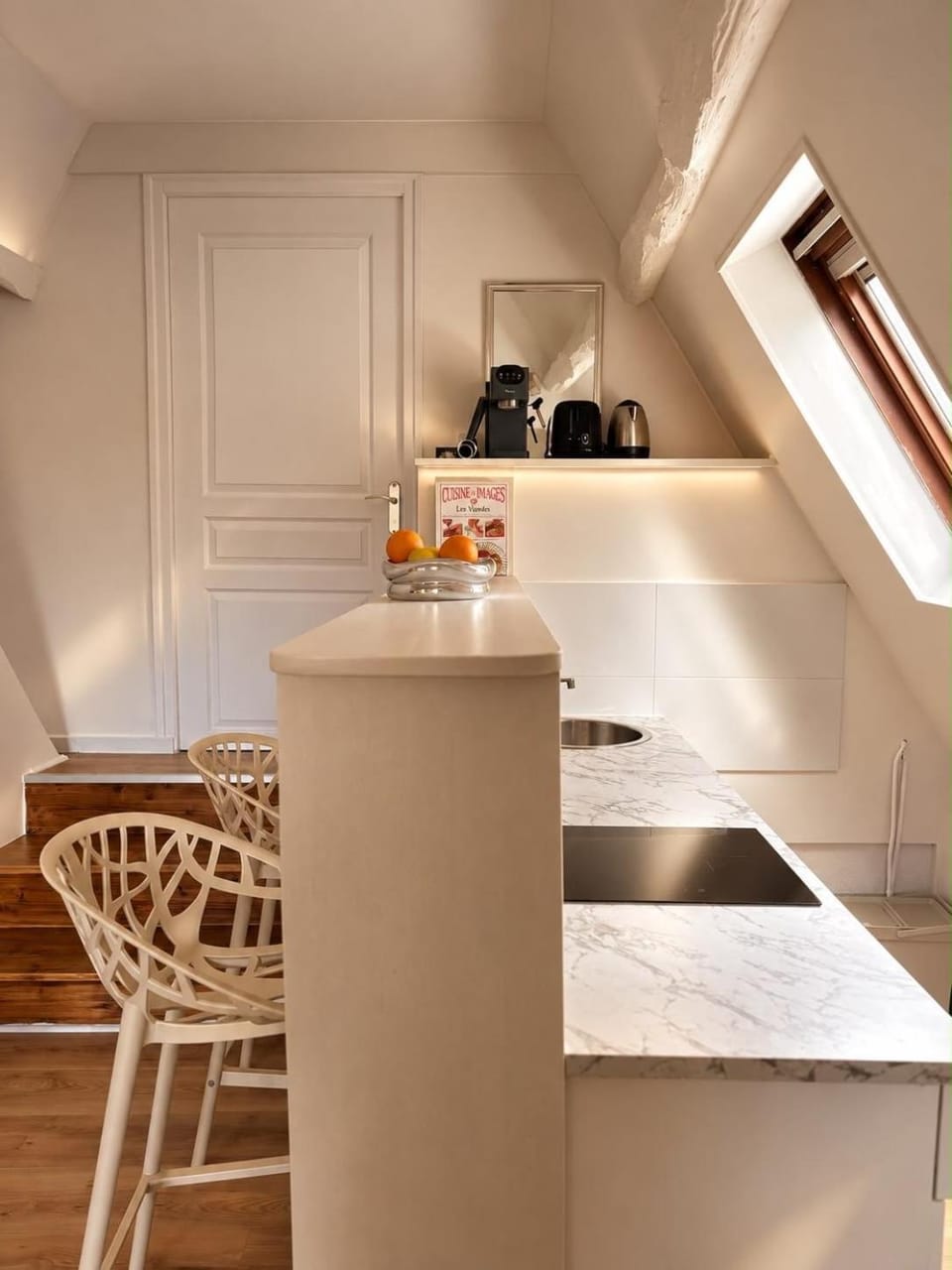 Kitchen or kitchenette, stove