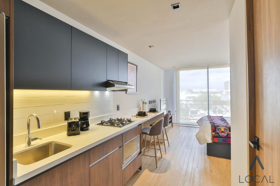 Kitchen or kitchenette, stove, toaster