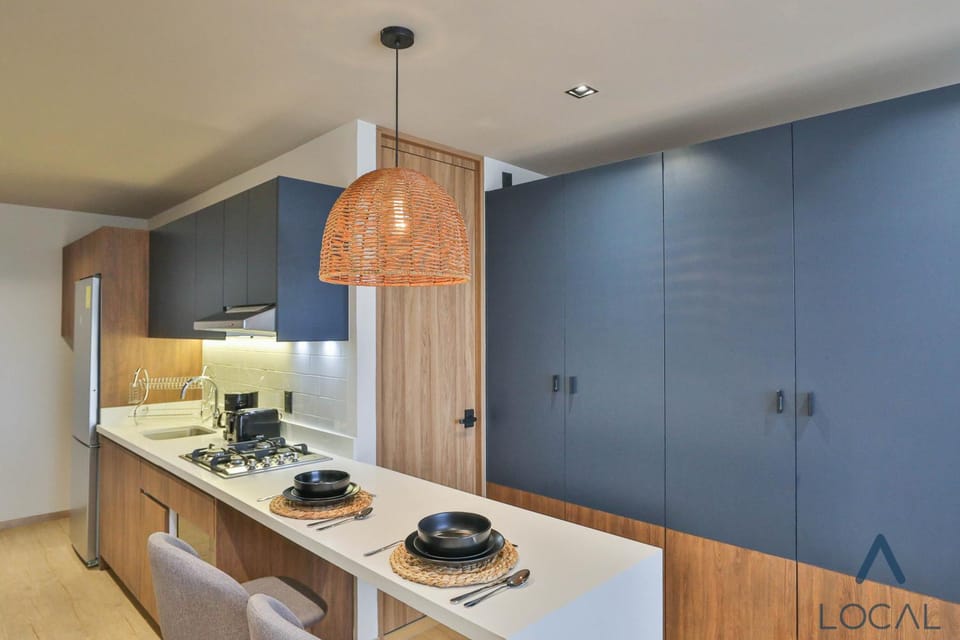 Kitchen or kitchenette, stove