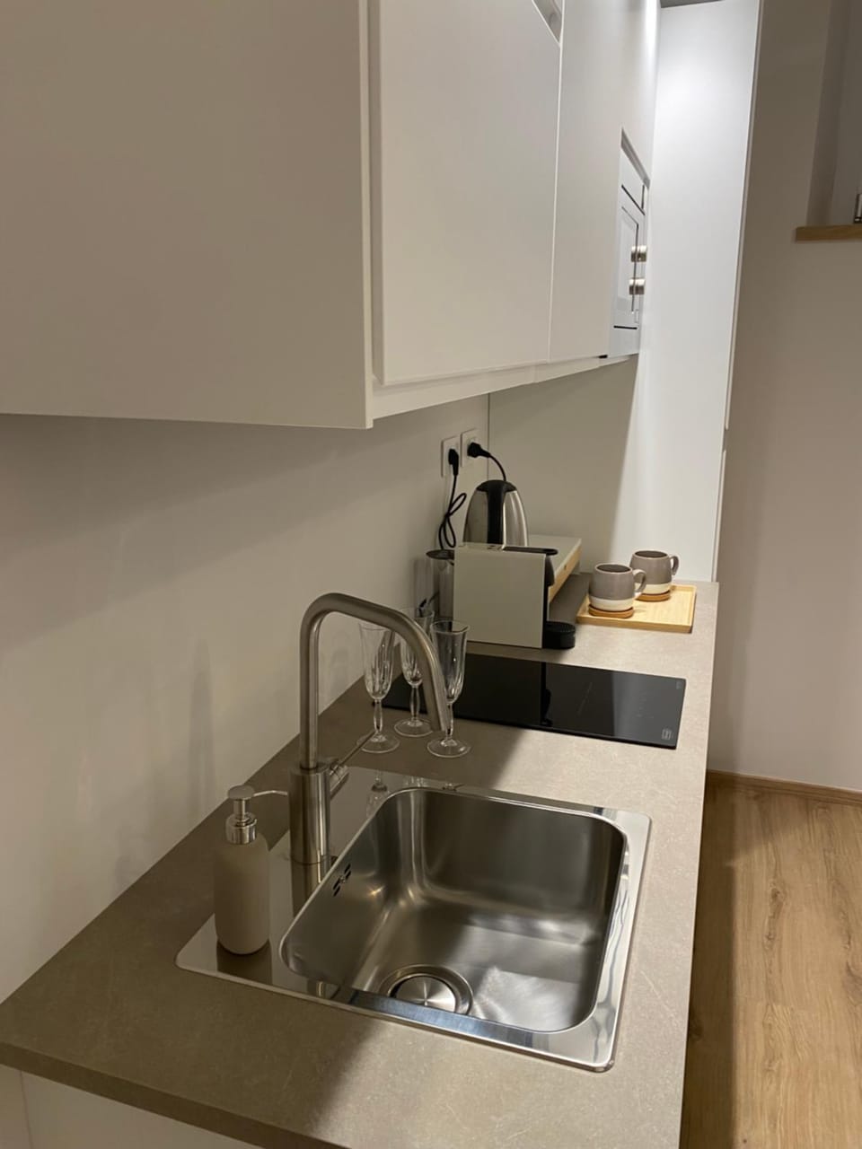 Kitchen or kitchenette, stove