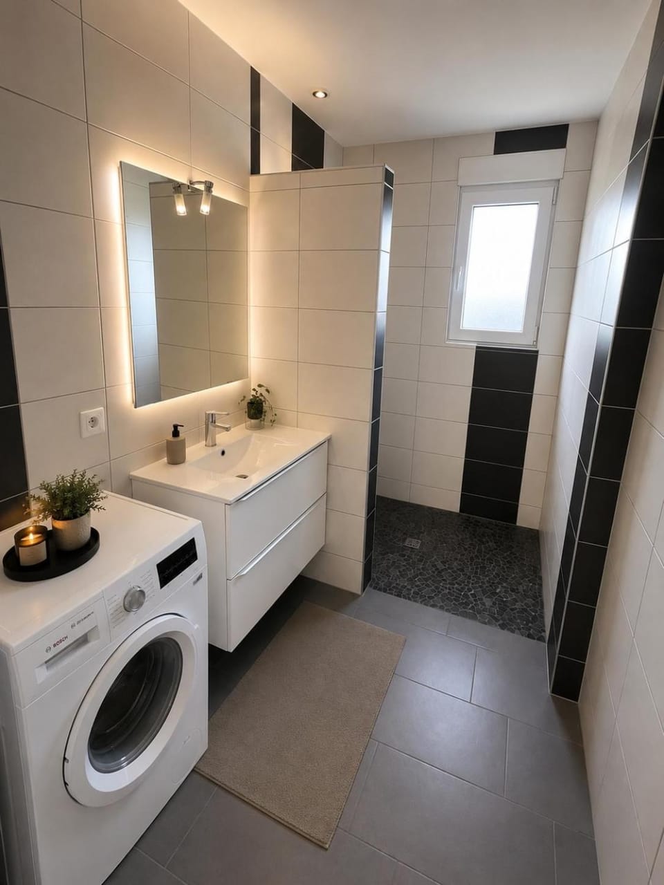 Bathroom, towels, washing machine