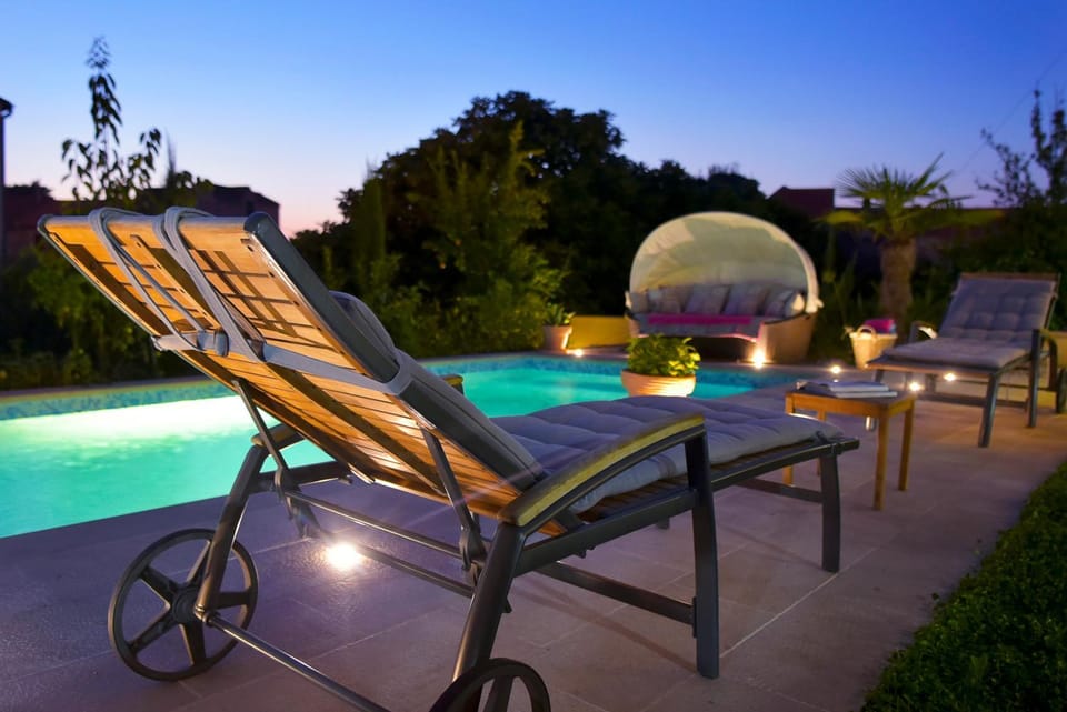 Night, Summer, Swimming pool