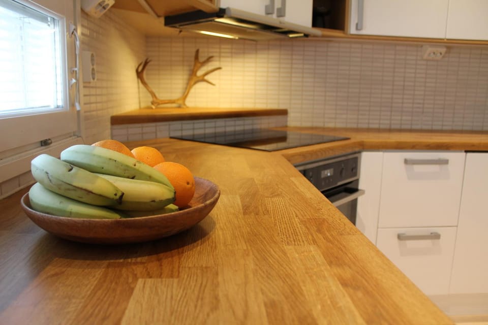 Kitchen or kitchenette, stove