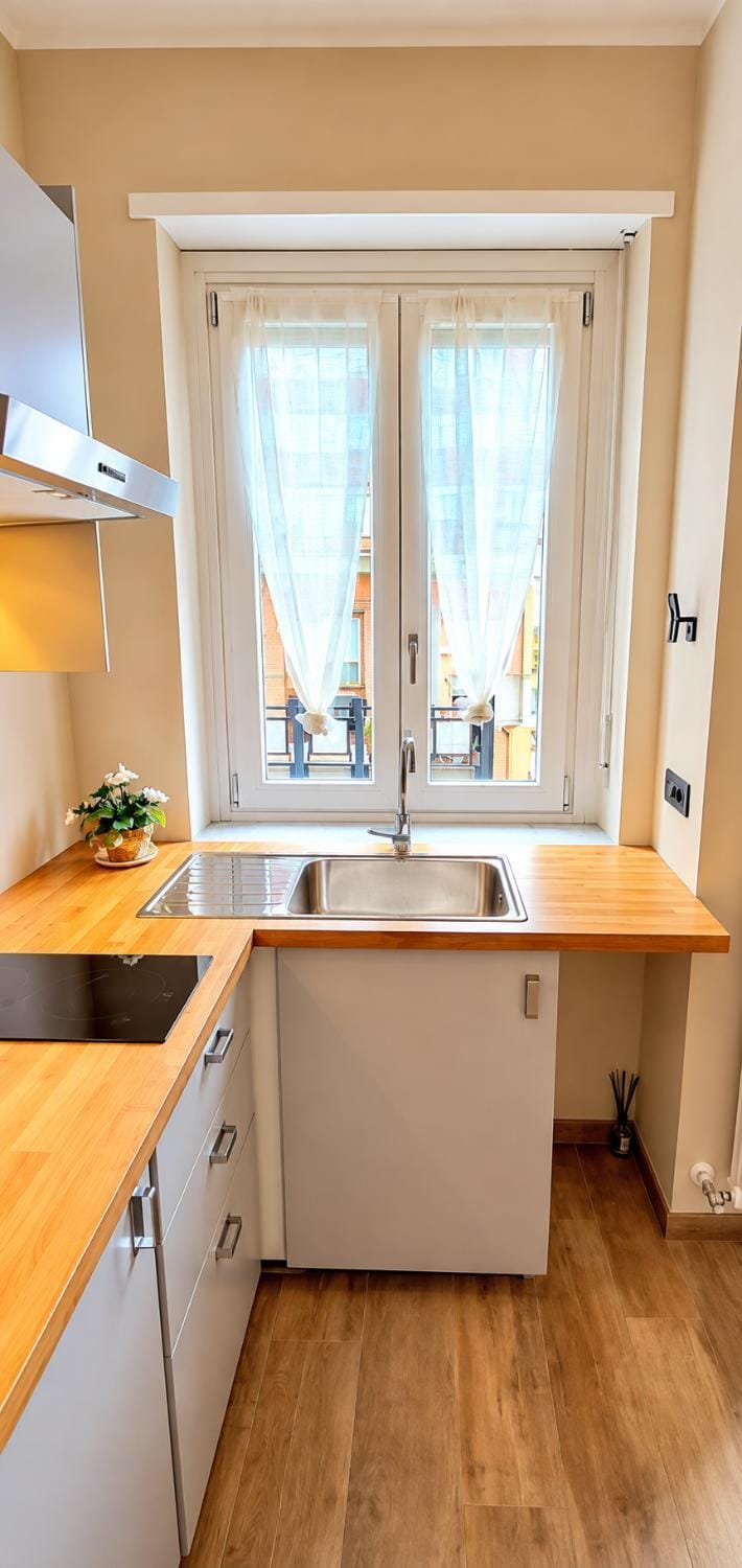 Kitchen or kitchenette, stove