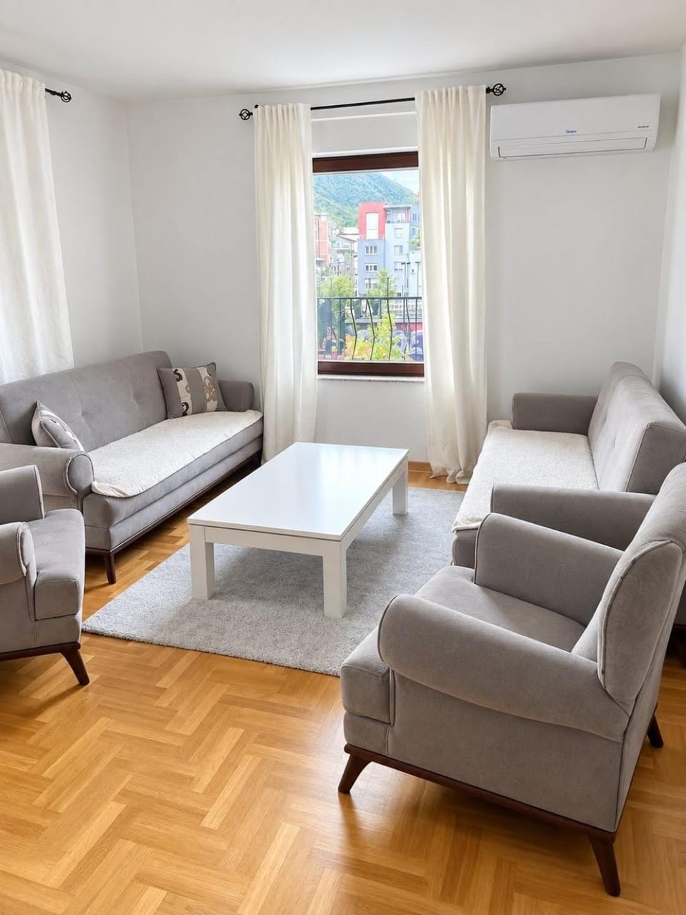 Living room, Seating area, City view, Mountain view, Street view