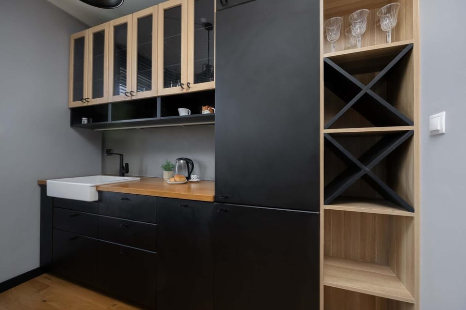 Kitchen or kitchenette, stove